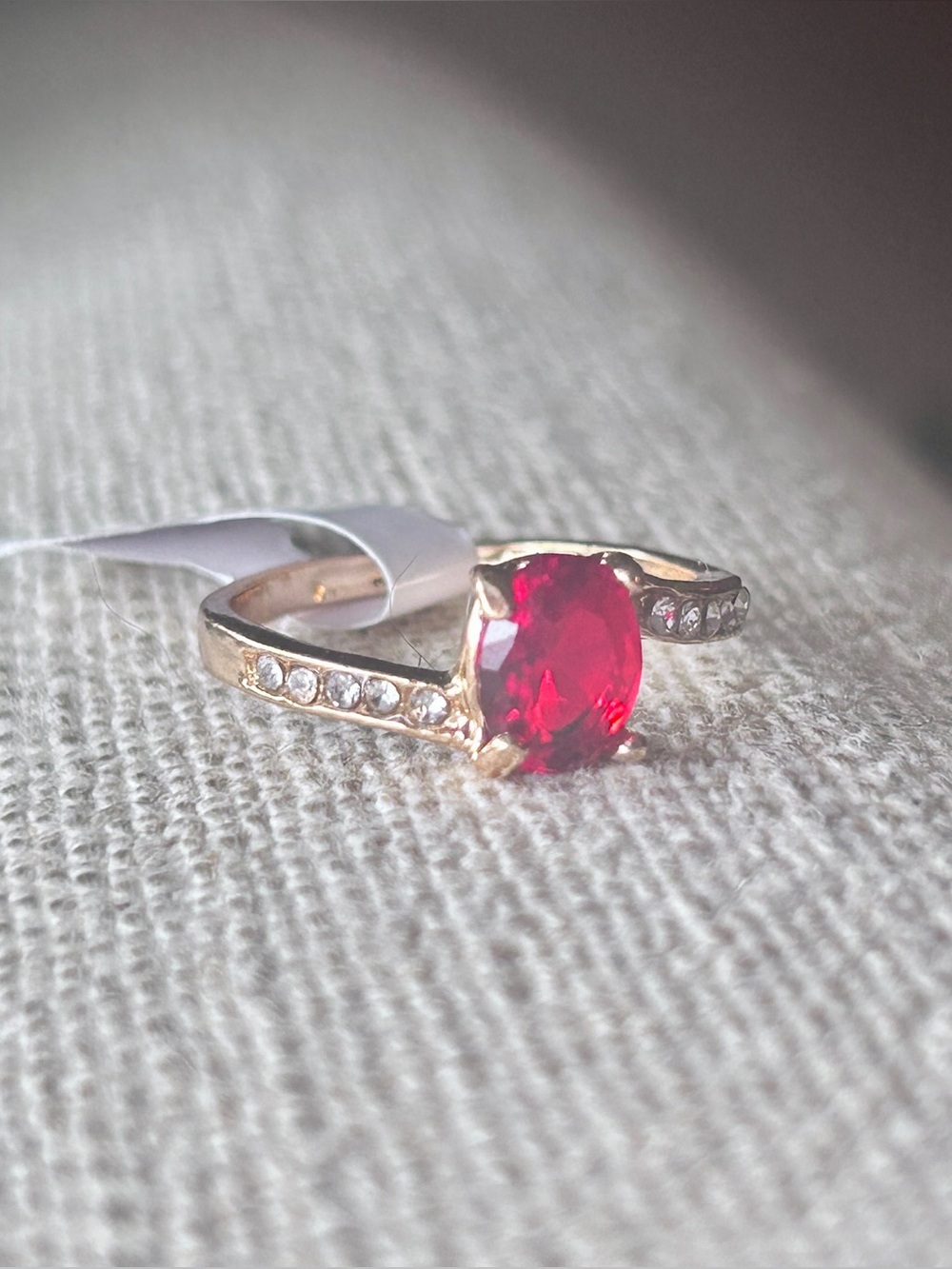 Red Gemstone Gold Ring with Pavé Accent - size 8